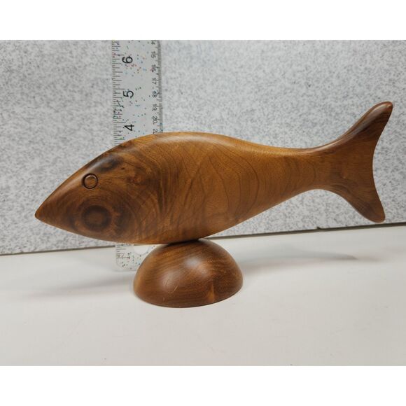 Fish Sculpture Rogue River Studio Carved Myrtlewood Signed Oregon - Picture 7 of 8